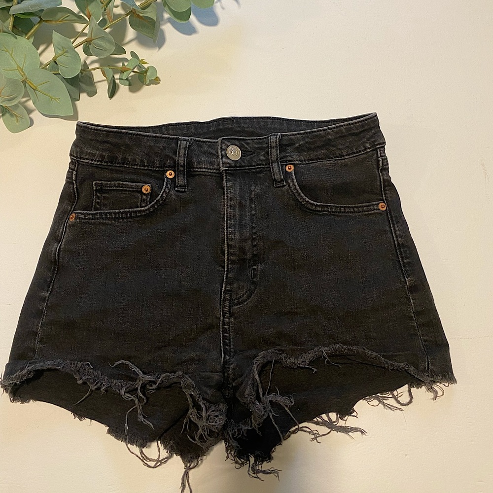 High waisted Black cut off jean denim  shorts